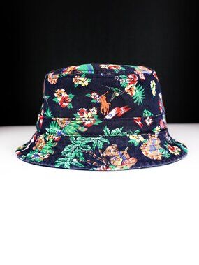 NWT Polo Ralph Laure Beachside Bucket Hat Cap Tropical Edition Navy S/M, L/XL